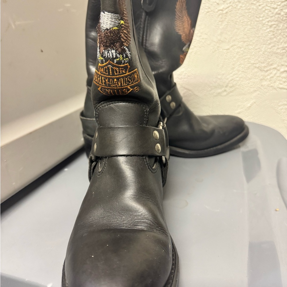Harley-Davidson Black Leather Men's Boots with Eagle Design